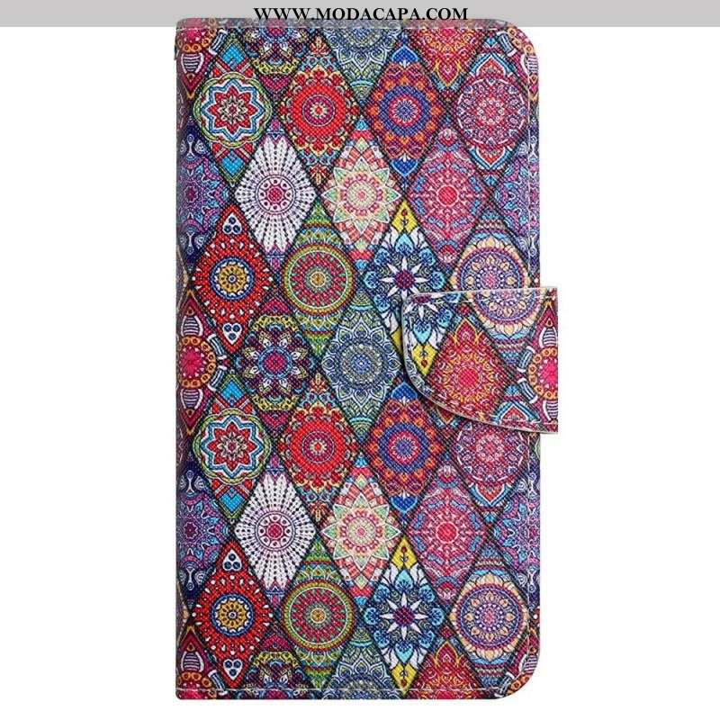 Capa Flip Para Samsung Galaxy A13 Patchwork Com Cordão