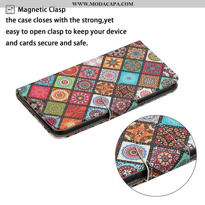 Capa Flip Para Samsung Galaxy A13 Patchwork Com Cordão