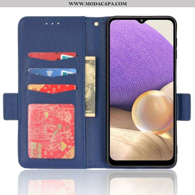 Capa Em Pele Para Samsung Galaxy A13 Couro Sintético De Lichia Tradicional