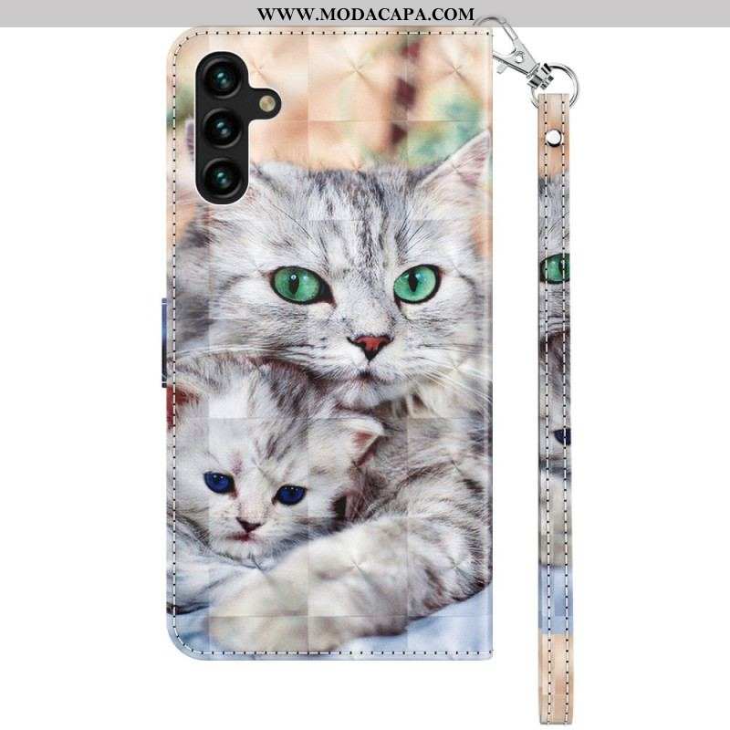 Capa Flip Para Samsung Galaxy A14 / A14 5G De Cordão Apenas Gatos Tangas