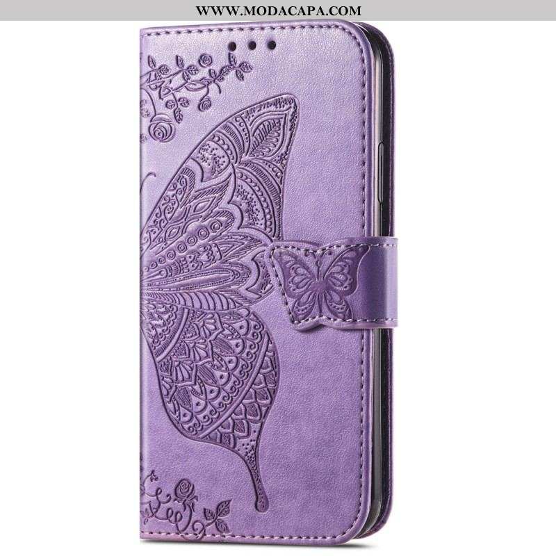 Capa Flip Para Samsung Galaxy A14 / A14 5G Borboleta Barroca