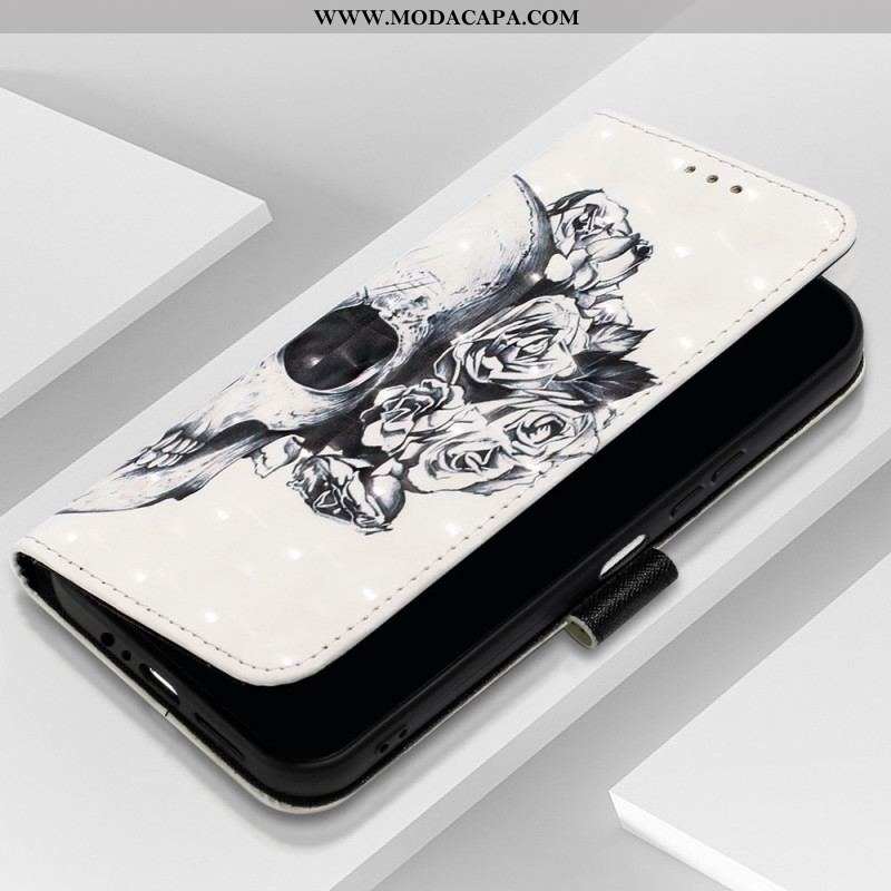 Capa Folio Para Samsung Galaxy A14 / A14 5G De Cordão Crânio Com Alça