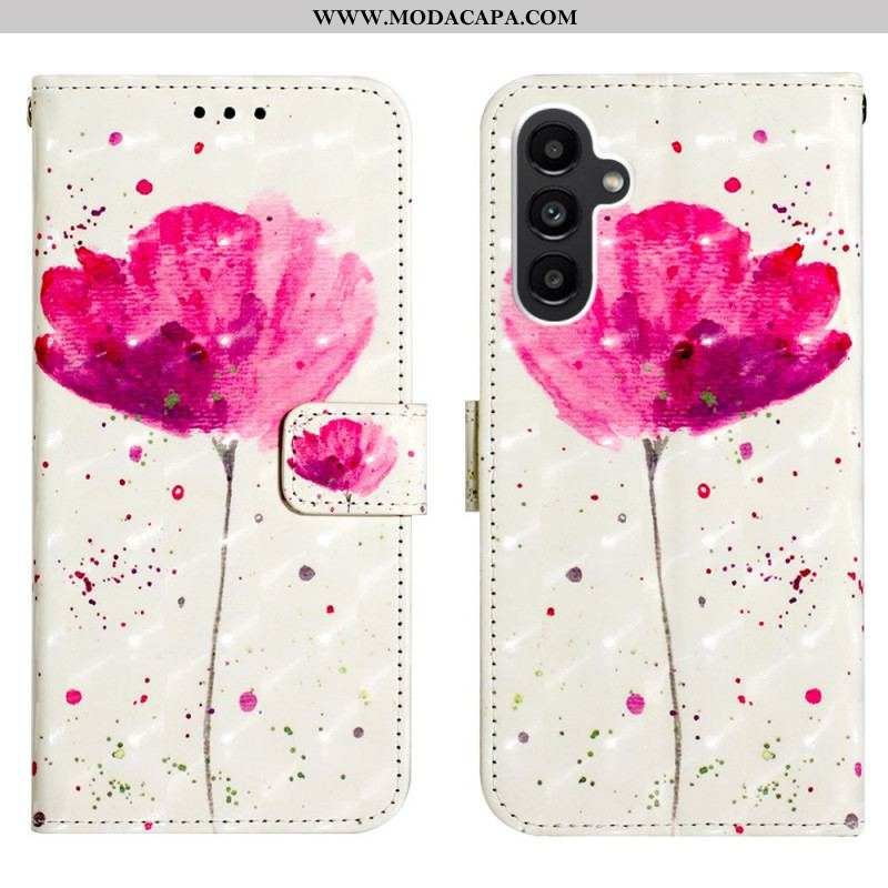 Capa Capa Folio Para Samsung Galaxy A14 / A14 5G De Cordão Strap Poppy