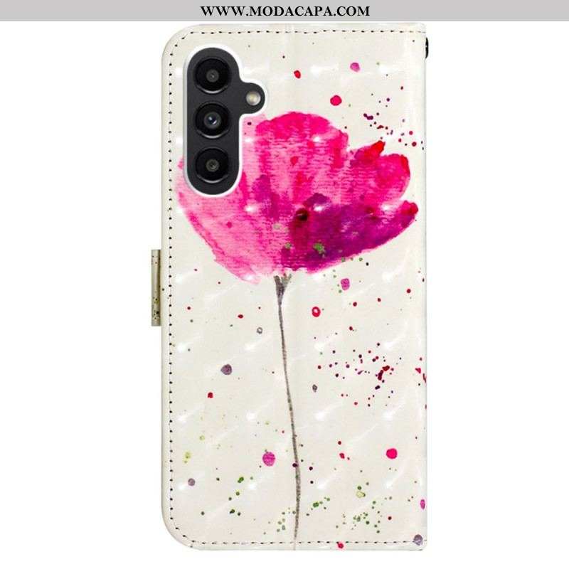 Capa Capa Folio Para Samsung Galaxy A14 / A14 5G De Cordão Strap Poppy