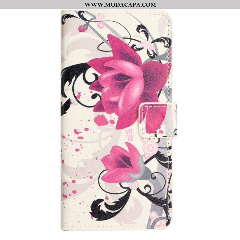 Capa Flip Para Samsung Galaxy A14 / A14 5G Flores Tropicais