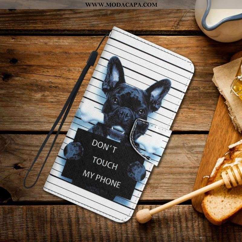 Capa De Couro Para Samsung Galaxy A14 / A14 5G De Cordão Cachorro Não Toque Com Cordão