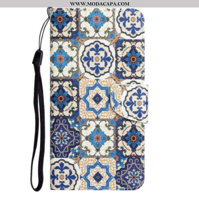 Capa De Couro Para Samsung Galaxy A14 / A14 5G De Cordão Strappy Patchwork