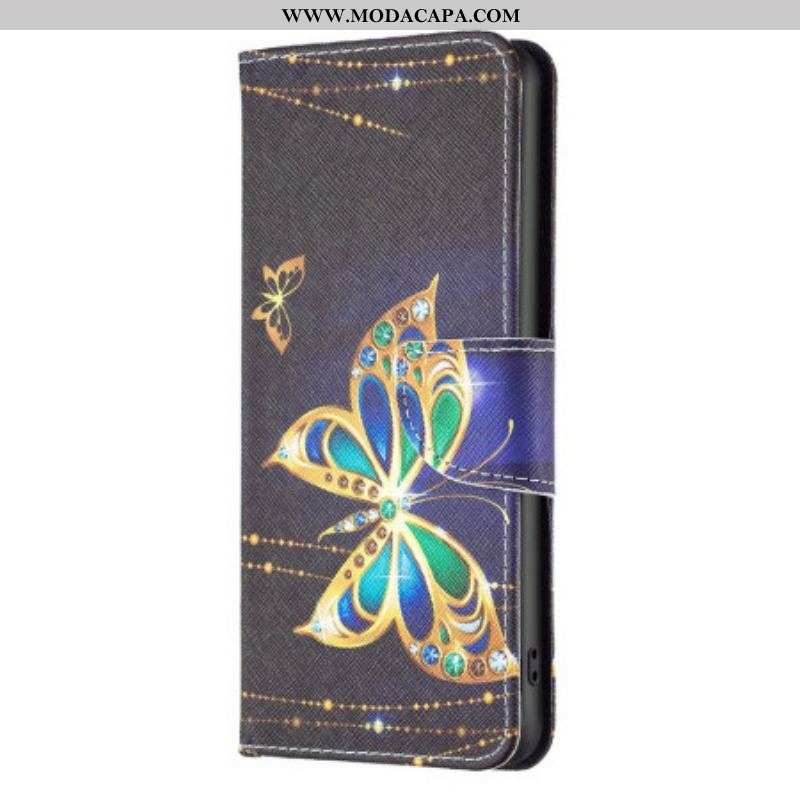 Capa De Couro Para Samsung Galaxy A14 / A14 5G Borboleta Real