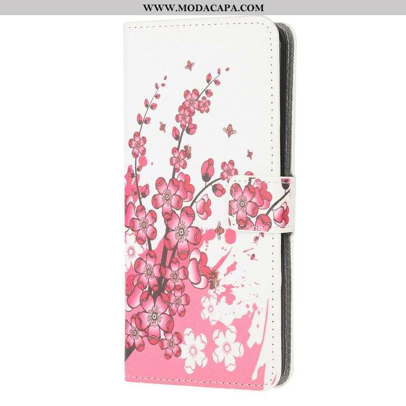 Capa Flip Para Samsung Galaxy A42 5G Flores Tropicais