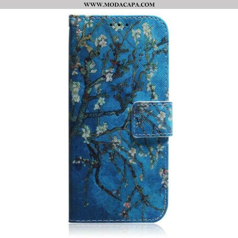 Capa De Couro Para Samsung Galaxy A42 5G Ramo De Árvore Florido