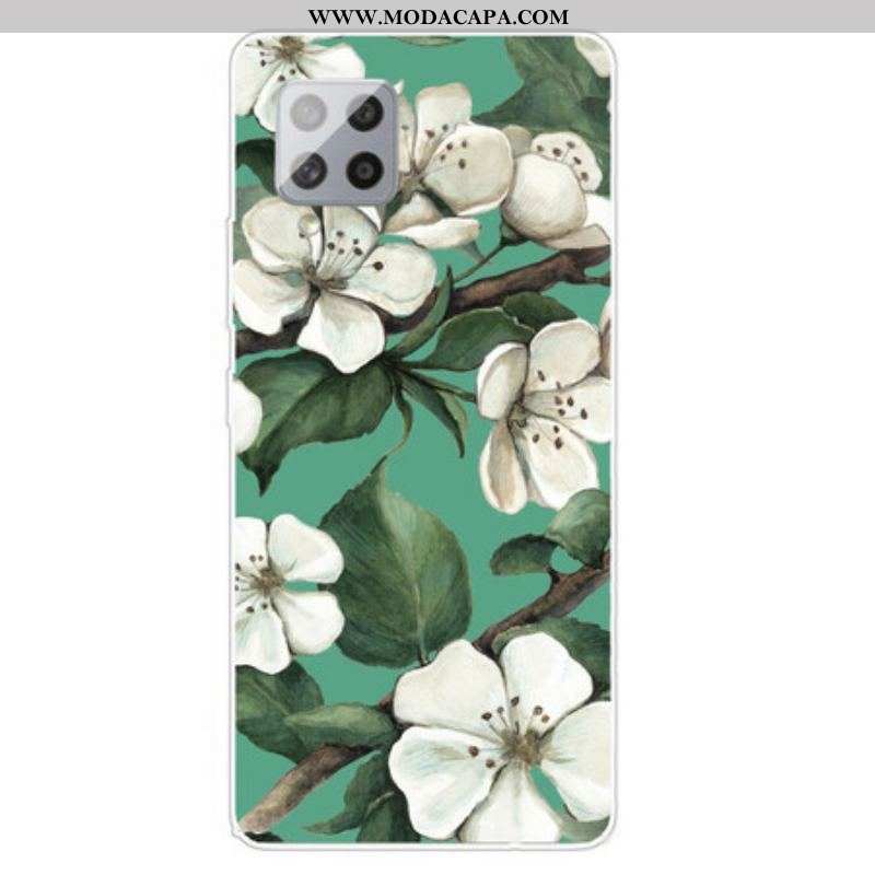 Capa Para Samsung Galaxy A42 5G Flores Brancas Pintadas