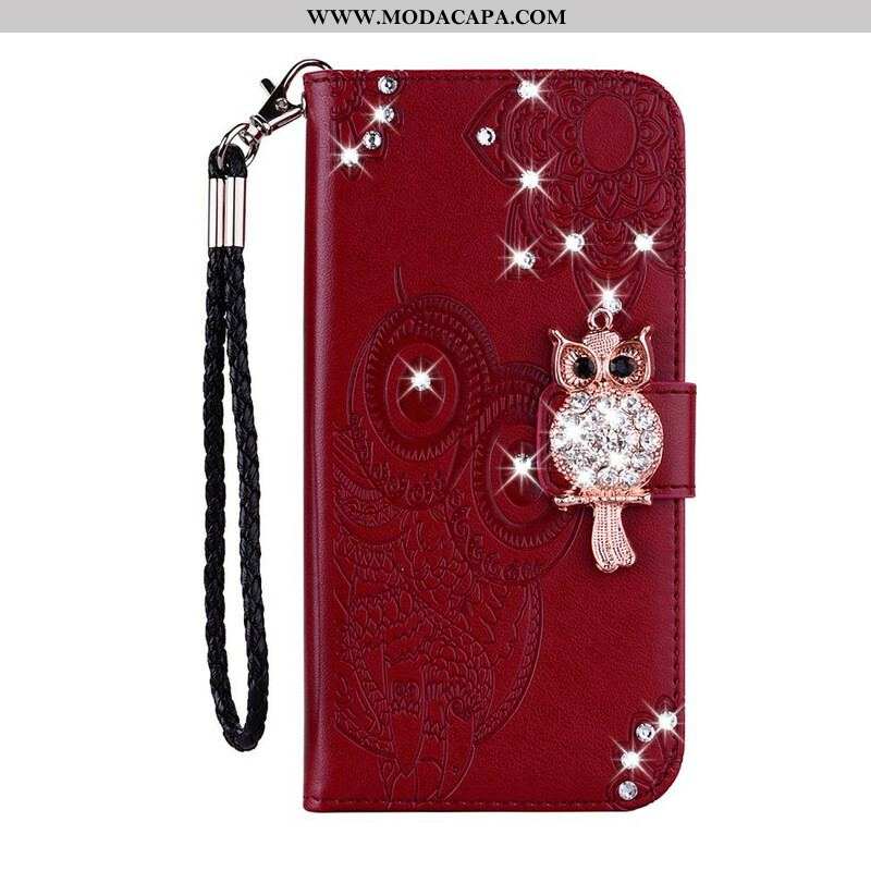 Capa Folio Para Samsung Galaxy A42 5G Coruja Mandala E Charme