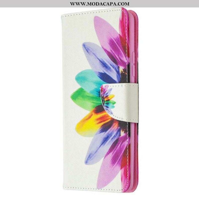 Capa Folio Para Samsung Galaxy A42 5G Flor Aquarela