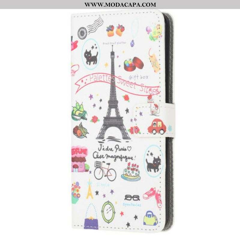 Capa Folio Para Samsung Galaxy A42 5G Eu Amo Paris