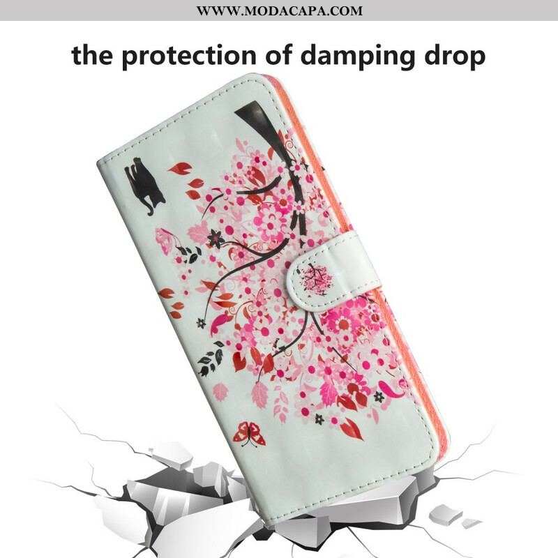 Capa Flip Para Samsung Galaxy A42 5G Árvore Rosa