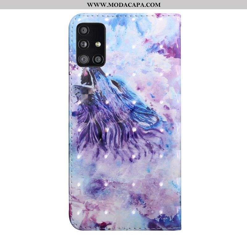 Capa Folio Para Samsung Galaxy A51 5G Aquarela Lobo