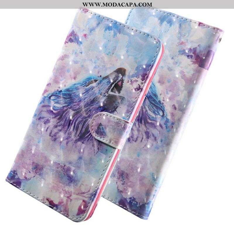 Capa Folio Para Samsung Galaxy A51 5G Aquarela Lobo