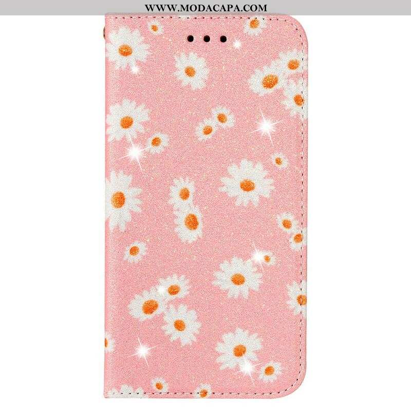 Capa De Celular Para Samsung Galaxy A51 5G Flip Margaridas De Couro Falso