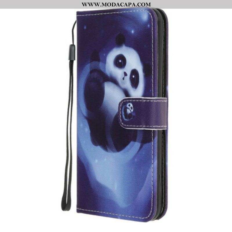 Capa Flip Para Samsung Galaxy A52 4G / A52 5G / A52s 5G De Cordão Espaço Panda Com Lanyard