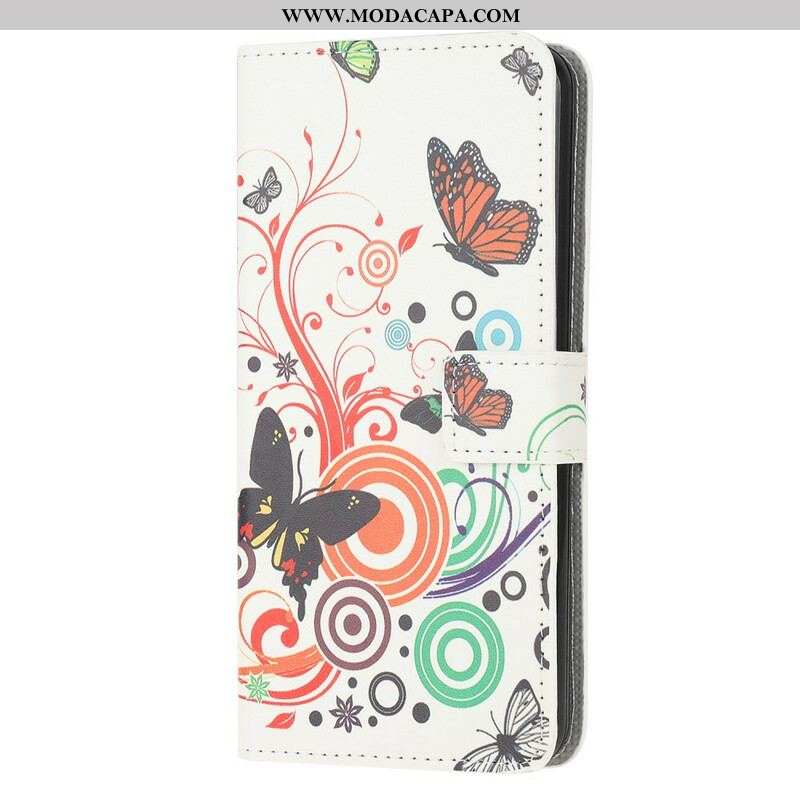 Capa De Couro Para Samsung Galaxy A52 4G / A52 5G / A52s 5G Borboletas E Flores