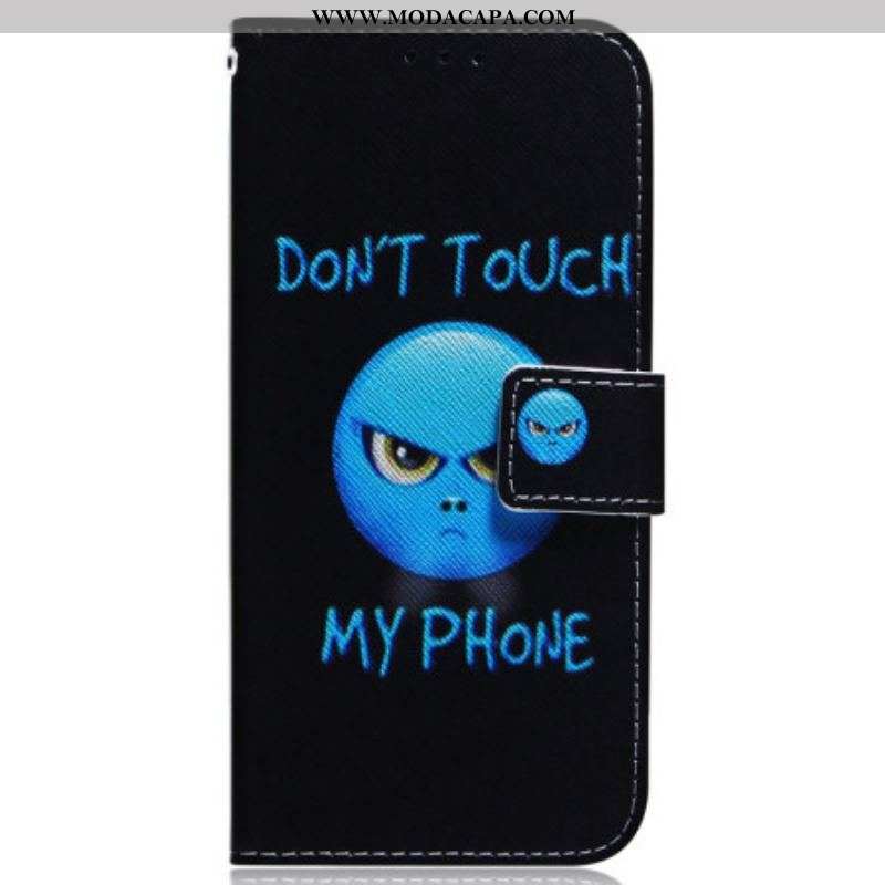 Capa De Couro Para Samsung Galaxy A54 5G Emoji Não Toque No Meu Telefone