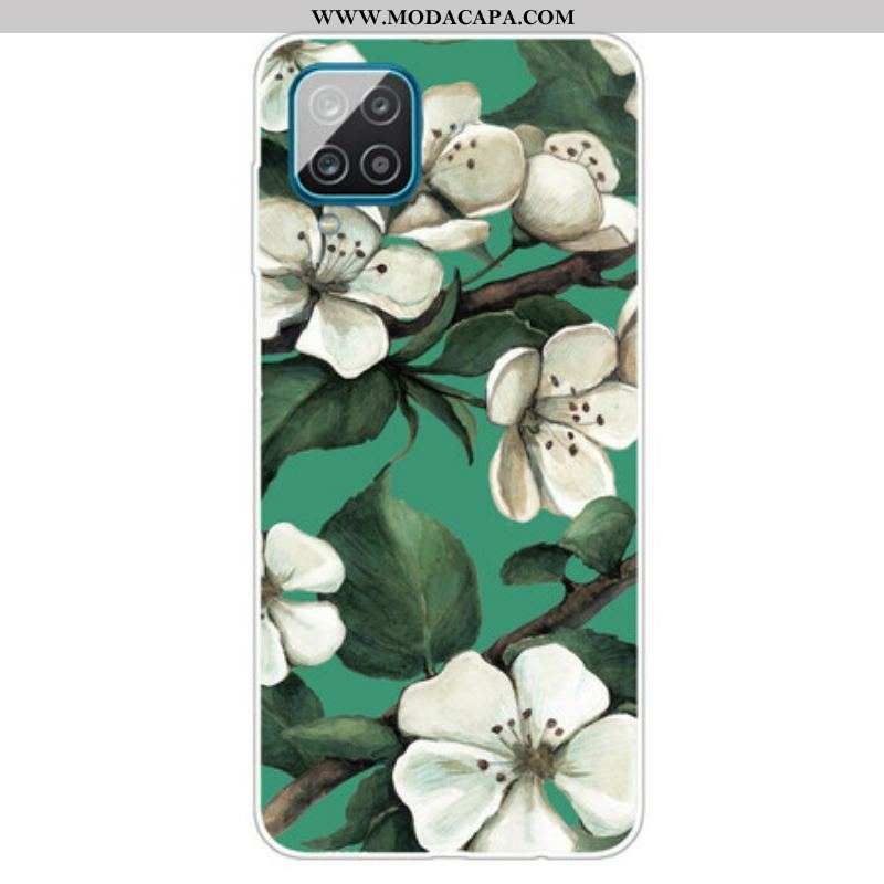 Capa Para Samsung Galaxy M12 / A12 Flores Brancas Pintadas
