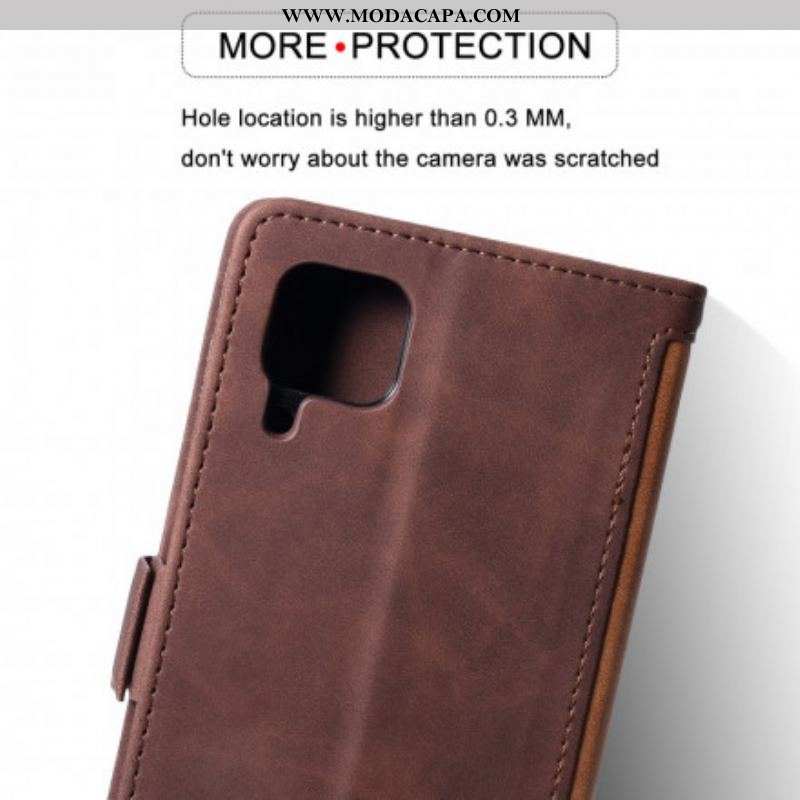 Capa Folio Para Samsung Galaxy M12 / A12 Contornos Reforçados Com Couro Sintético Em Dois Tons