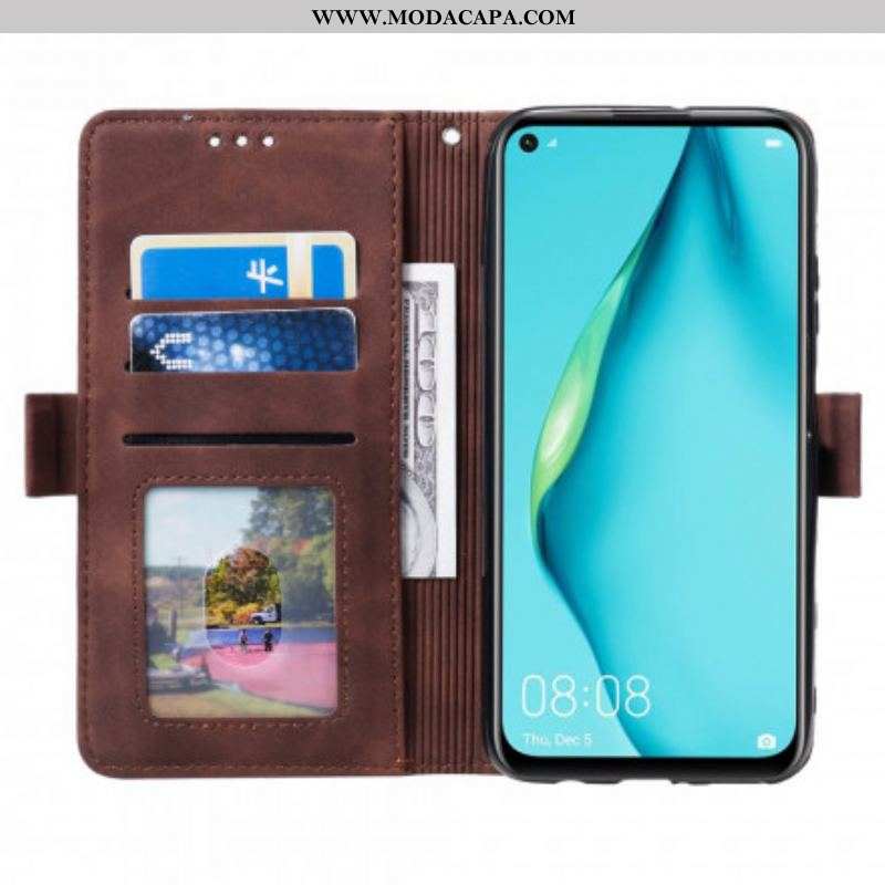 Capa Folio Para Samsung Galaxy M12 / A12 Contornos Reforçados Com Couro Sintético Em Dois Tons