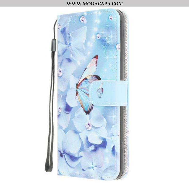 Capa Flip Para Samsung Galaxy M12 / A12 De Cordão Borboletas Strappy Diamond