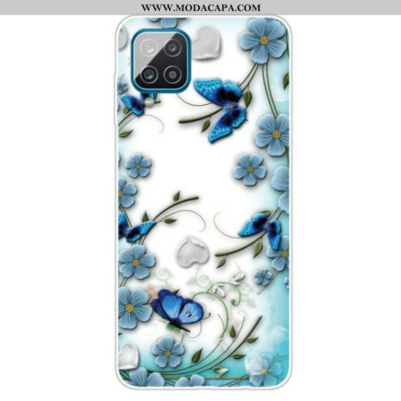 Capa Para Samsung Galaxy M12 / A12 Borboletas E Flores Retrô Sem Costura