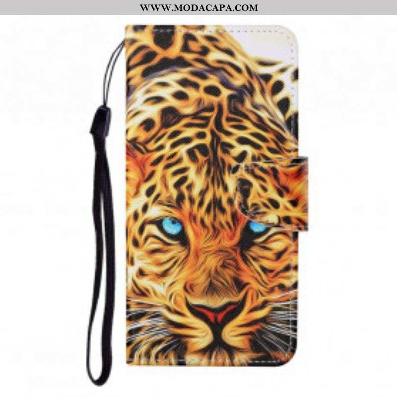 Capa De Couro Para Samsung Galaxy M12 / A12 Tigre Com Cordão