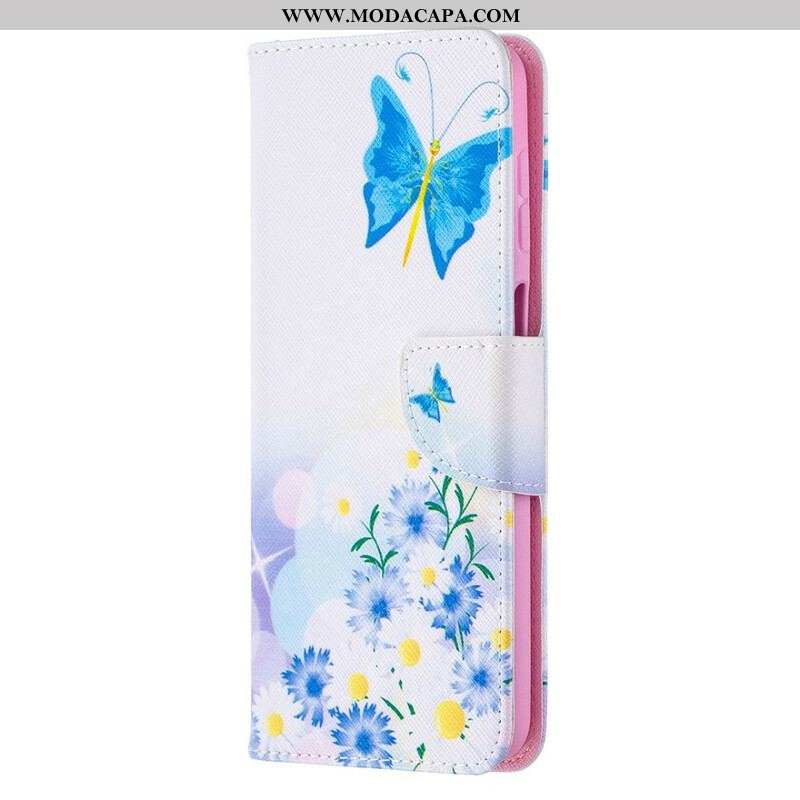 Capa Folio Para Samsung Galaxy M12 / A12 Borboletas E Flores Pintadas