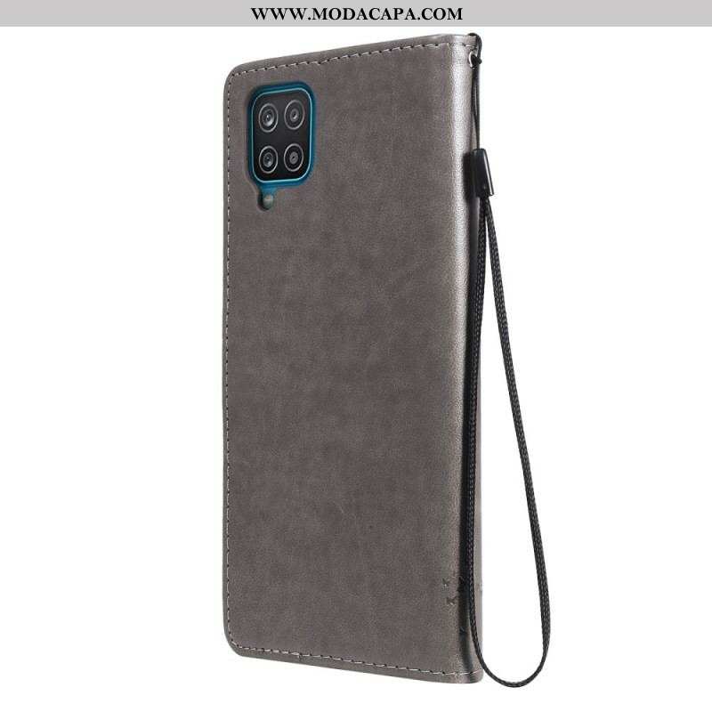 Capa Folio Para Samsung Galaxy M12 / A12 De Cordão Árvore E Gato Strappy