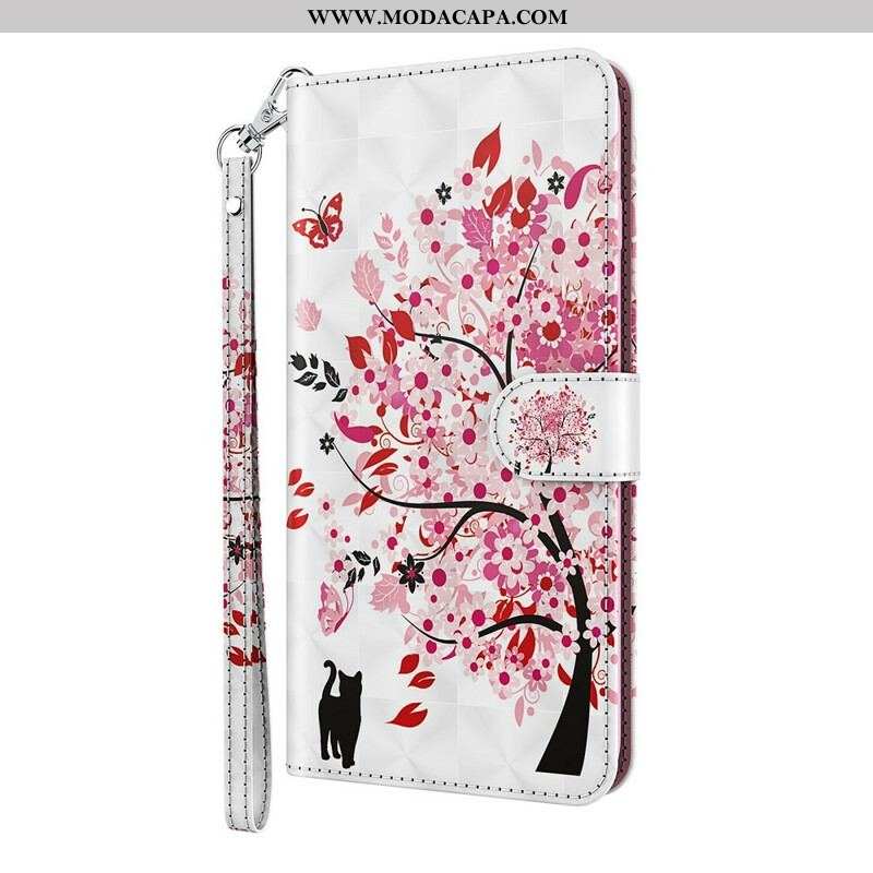 Capa De Couro Para Samsung Galaxy M12 / A12 Árvore Rosa