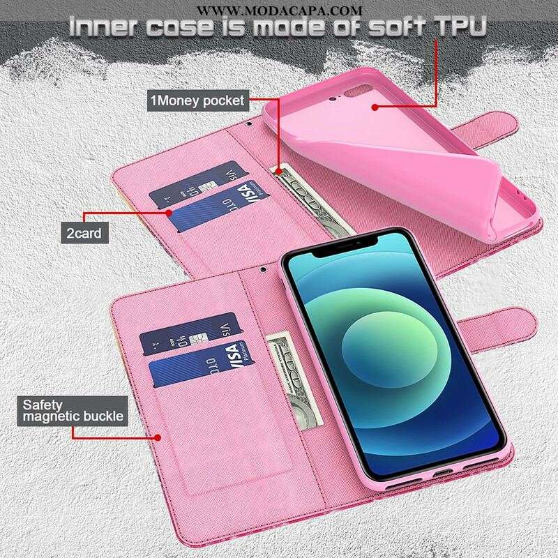 Capa De Couro Para Samsung Galaxy M12 / A12 Árvore Rosa