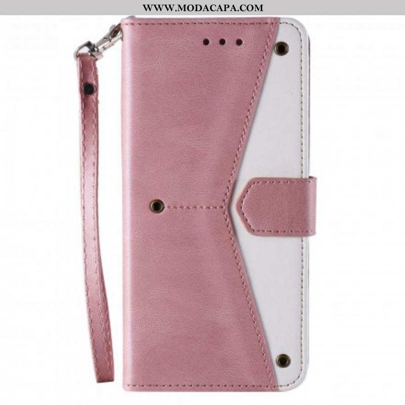 Capa Folio Para Samsung Galaxy M12 / A12 Rebites Bicolores De Couro Falso