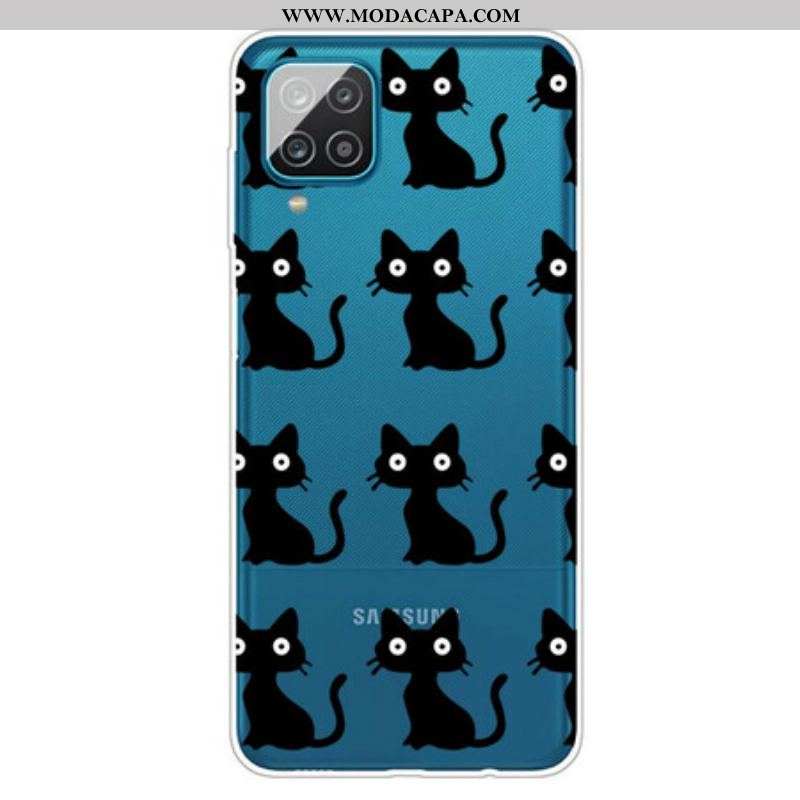 Capa Para Samsung Galaxy M12 / A12 Vários Gatos Pretos