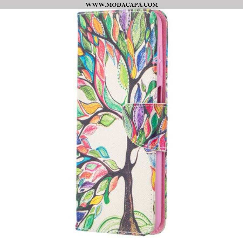 Capa De Couro Para Samsung Galaxy M12 / A12 Árvore Colorida