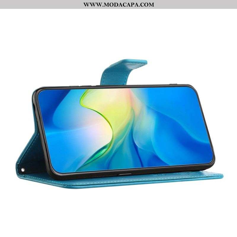 Capa De Couro Para Samsung Galaxy M13 De Cordão Flores De Tiras