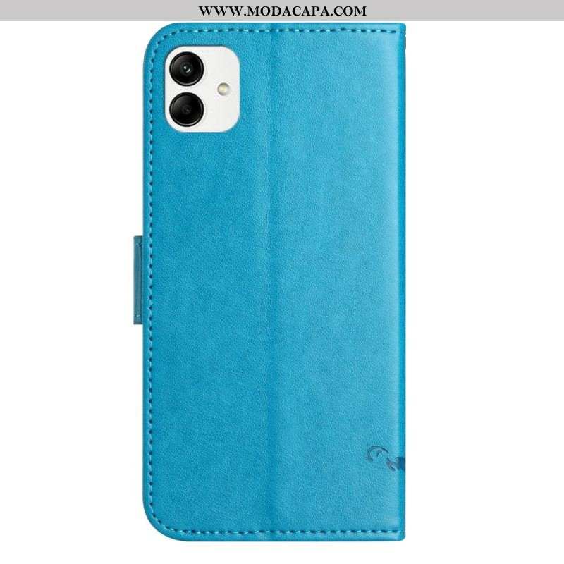 Capa De Couro Para Samsung Galaxy M13 De Cordão Flores De Tiras