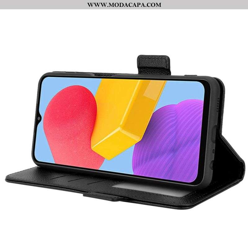 Capa Flip Para Samsung Galaxy M13 Couro Falso De Lichia Ultrafino