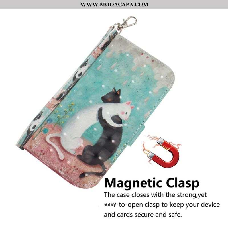 Capa Flip Para Samsung Galaxy M13 Gatos Dançantes Com Cordão