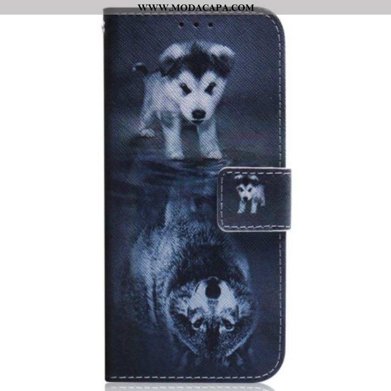 Capa Folio Para Samsung Galaxy M13 De Cordão Sonho De Cachorrinho Strappy