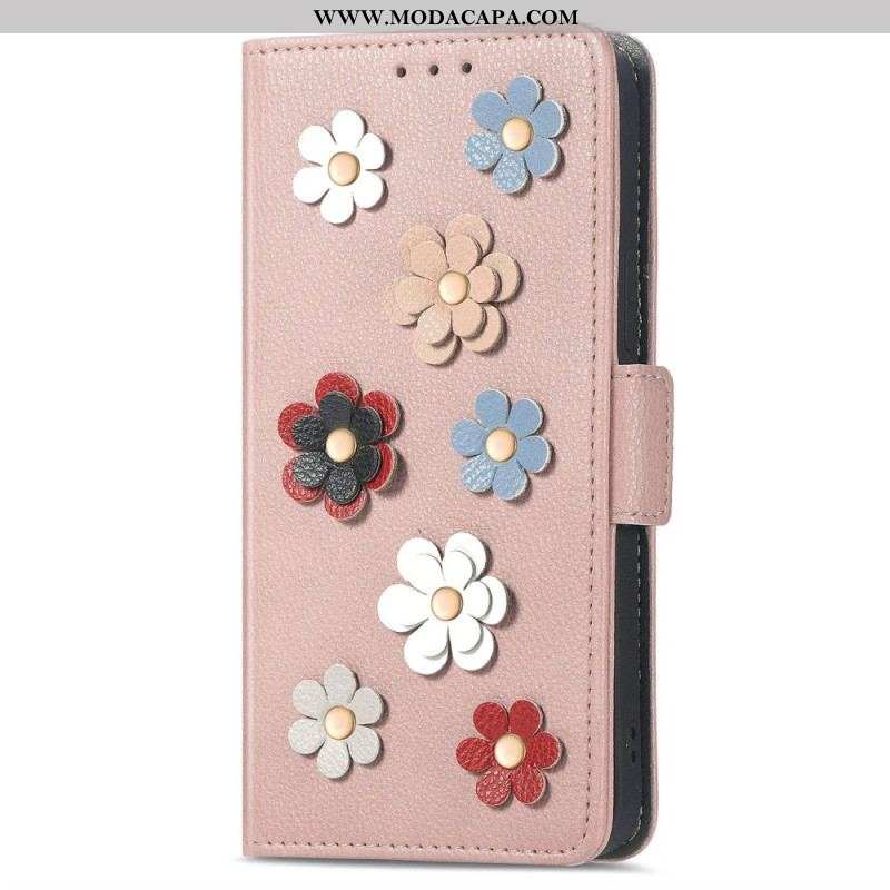 Capa Flip Para Samsung Galaxy M13 Flores 3d