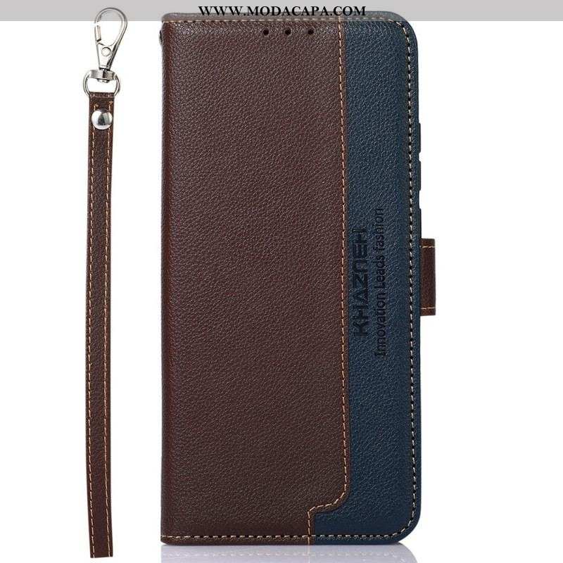 Capa De Couro Para Samsung Galaxy M13 Estilo Lichia Rfid Khazneh