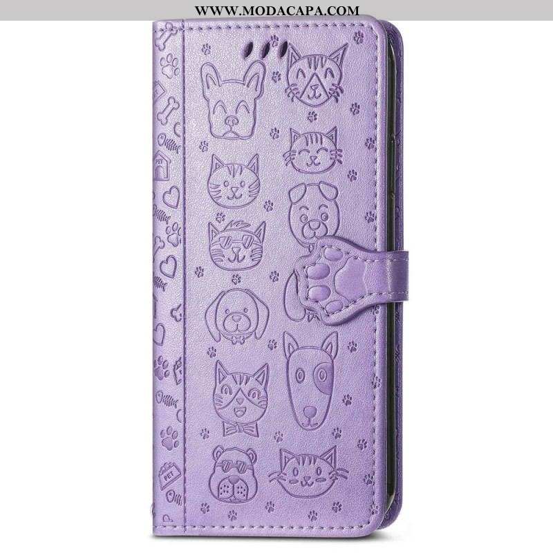 Capa De Couro Para Samsung Galaxy M13 Animais Animados