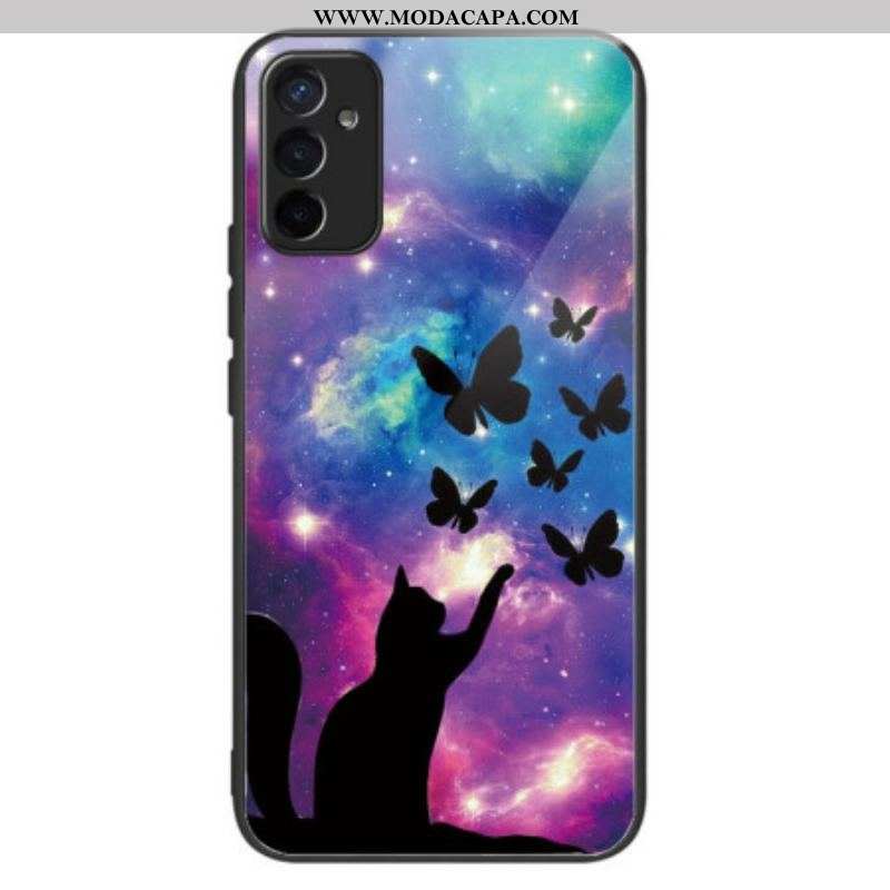 Capa Para Samsung Galaxy M13 Gato E Borboletas De Vidro Temperado