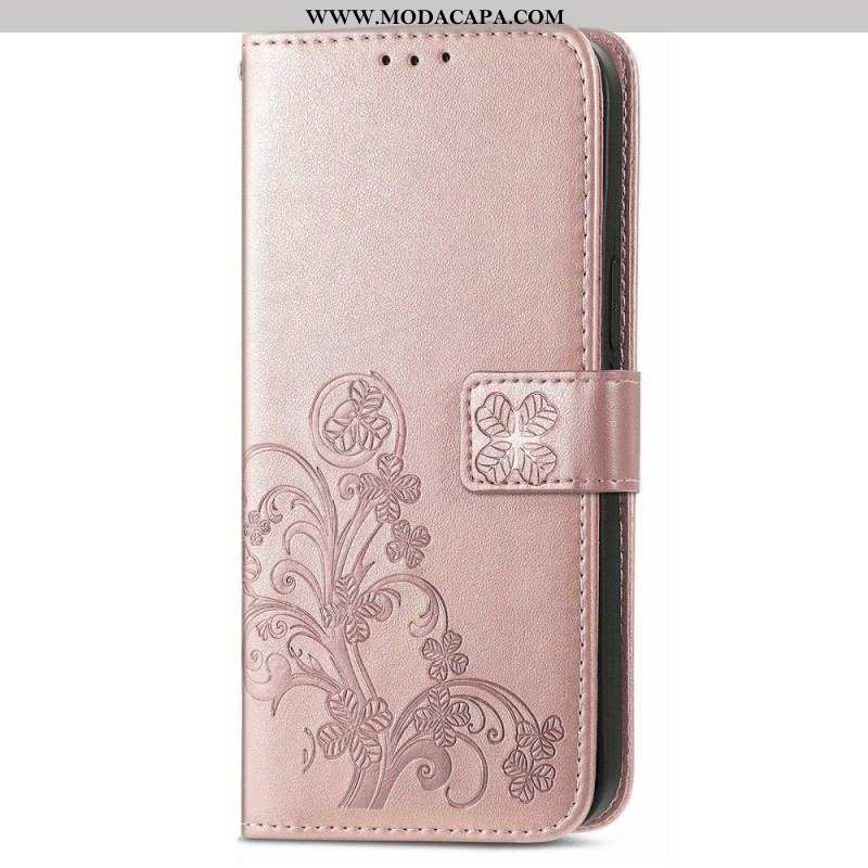 Capa De Couro Para Samsung Galaxy M13 Floral Com Alça