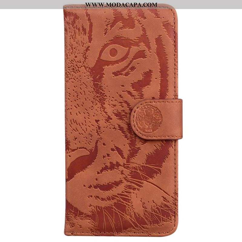 Capa Em Pele Para Samsung Galaxy M13 Pegada De Tigre