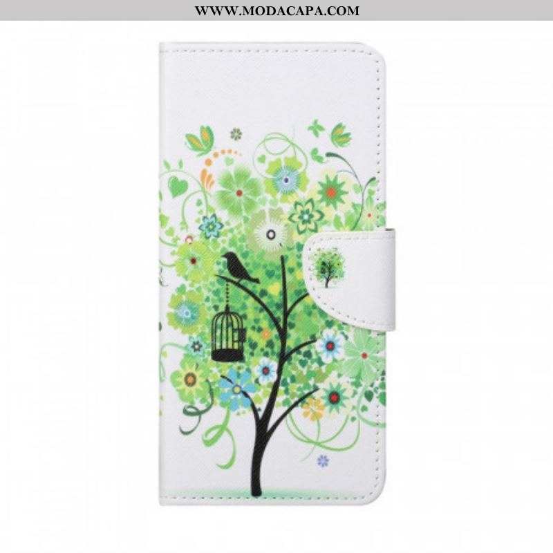 Capa Folio Para Samsung Galaxy M23 5G Árvore Com Folhas Verdes